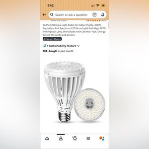 Plant Grow Light - Sansi White LED Grow Light Bulb 350W equivalent